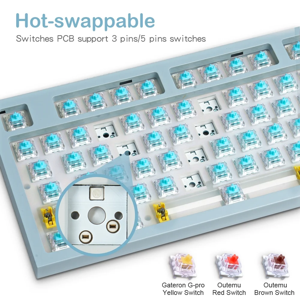 RECCAZR KW75S Wireless Mechanical Keyboard USB-C Wired/Bluetooth/2.4GHz Gaming Keyboard 81 Keys Gasket Mounted with Knob, RGB Backlight Hot-Swappable OUTEMU Blue Switch(Blue White)