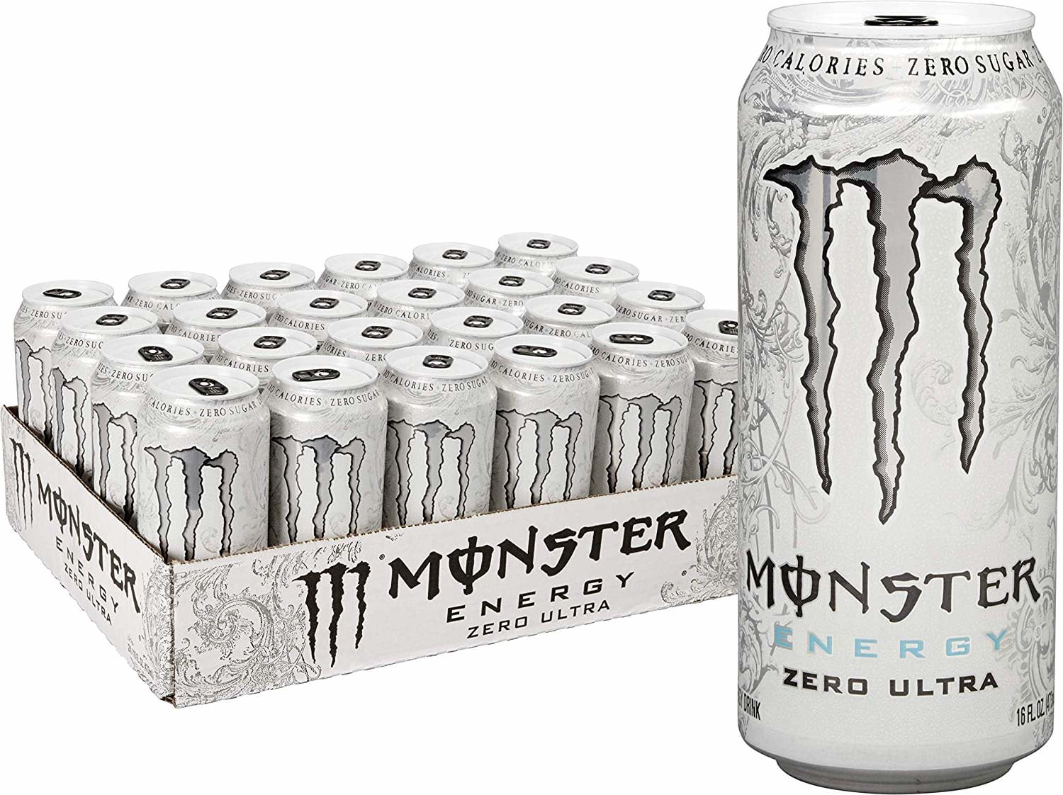 (24 Cans) Monster Zero Ultra, Sugar Free Energy Drink, 16 fl oz