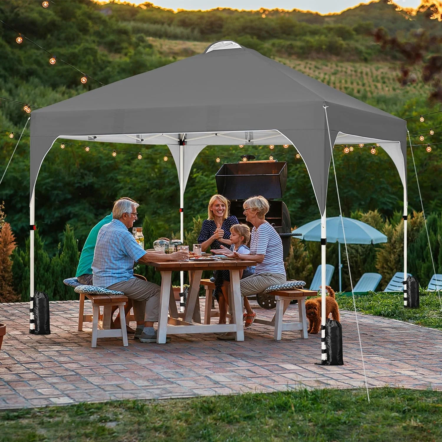 Yaheetech 10x10 Pop Up Canopy Tent with Vent, Easy Set Up Tent, Instant Sun Shelter Canopy with Wheeled Bag, 4 Sandbags, 12 Stakes & 4 Ropes, for Parties, Beach, Outdoor, Dark Gray