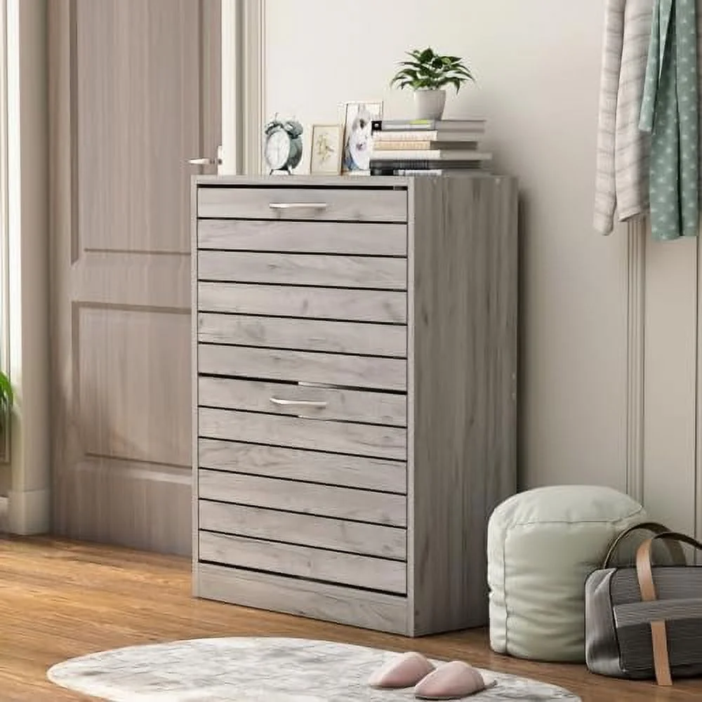 CKPFVY Modern Shoe  Cabinet with 2 Flip Drawers & Louver Doors  Wood 2-Tier Shoe Rack  Organizer for Entryway  Hallway & Bedroom  Brown (22.4\u201DL x 9.4\u201DW x 29.5\u201DH)