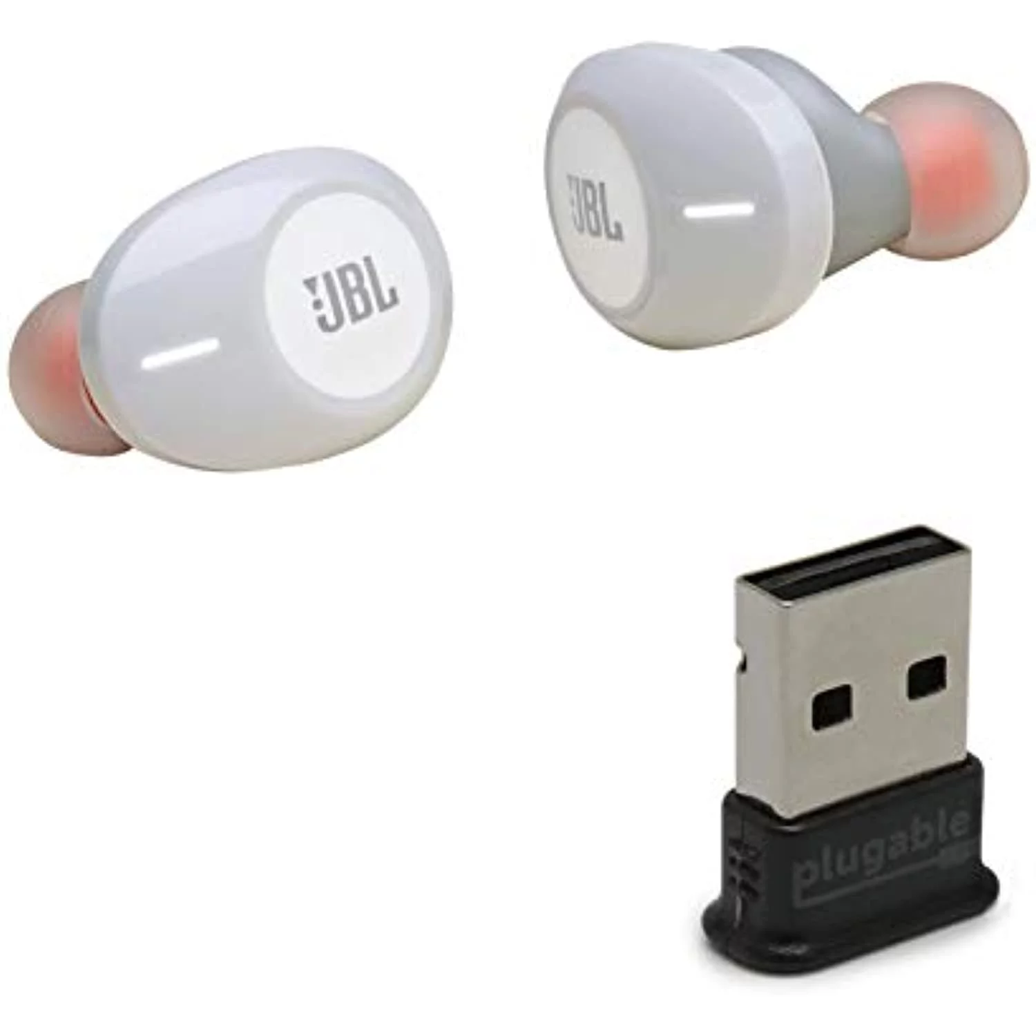 JBL Tune 120TWS True Wireless Bluetooth in-Ear Headphone Bundle with Plugable USB-BT4LE USB 2.0 Bluetooth Adapter - White