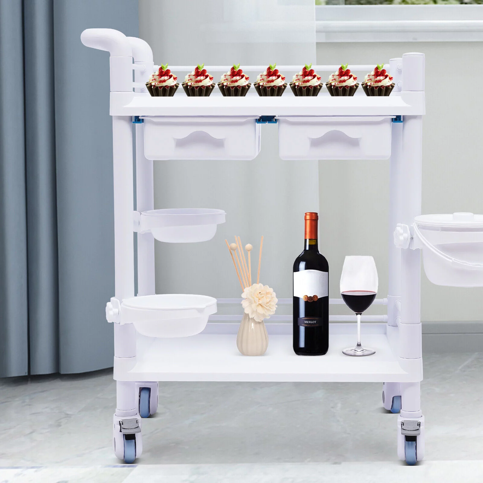 FETCOI Mobile Rolling Trolley Cart Organizer Stand for Hospital Dental Clinic White