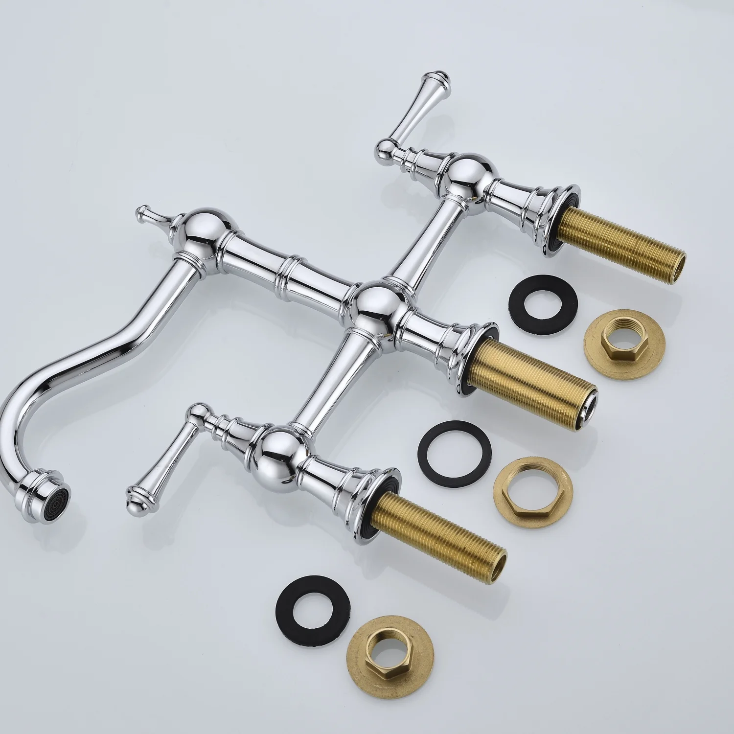 DremFaryoyo Bridge Dual Handles Kitchen Faucet With Pull-Out Side Spray in