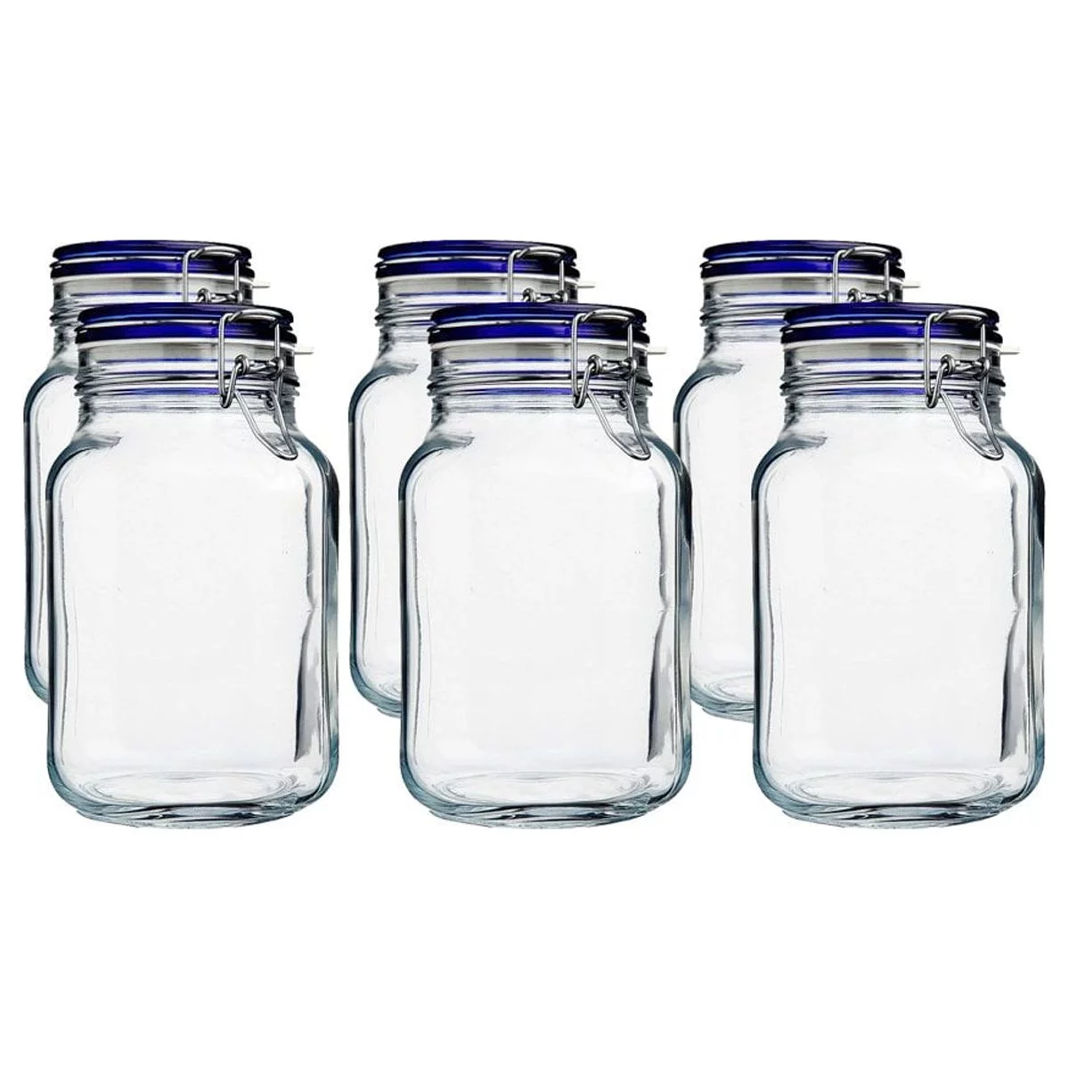 Bormioli Rocco 2L Swing Top Fido Glass Jars - Blue Lid | 6-pack