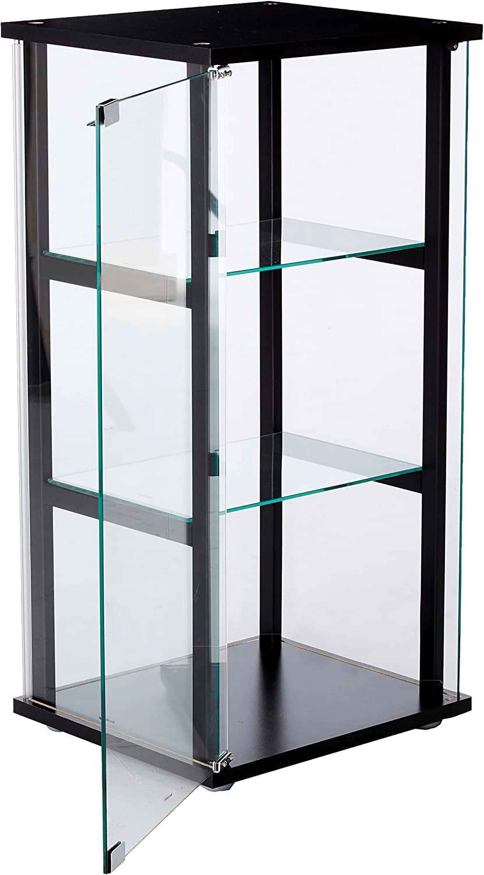 Furniture Modern 4 Shelf Curio Cabinet, Display Stand Clear Tempered Glass Black Wood Frame