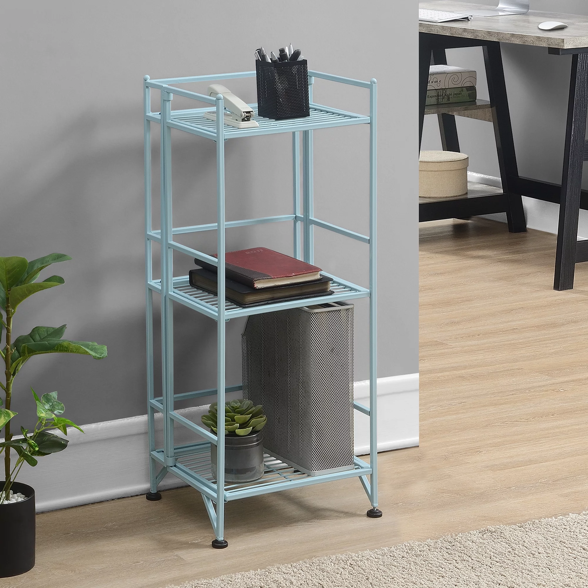 Convenience Concepts Xtra Storage 3 Tier Folding Metal Shelf, Sea Foam