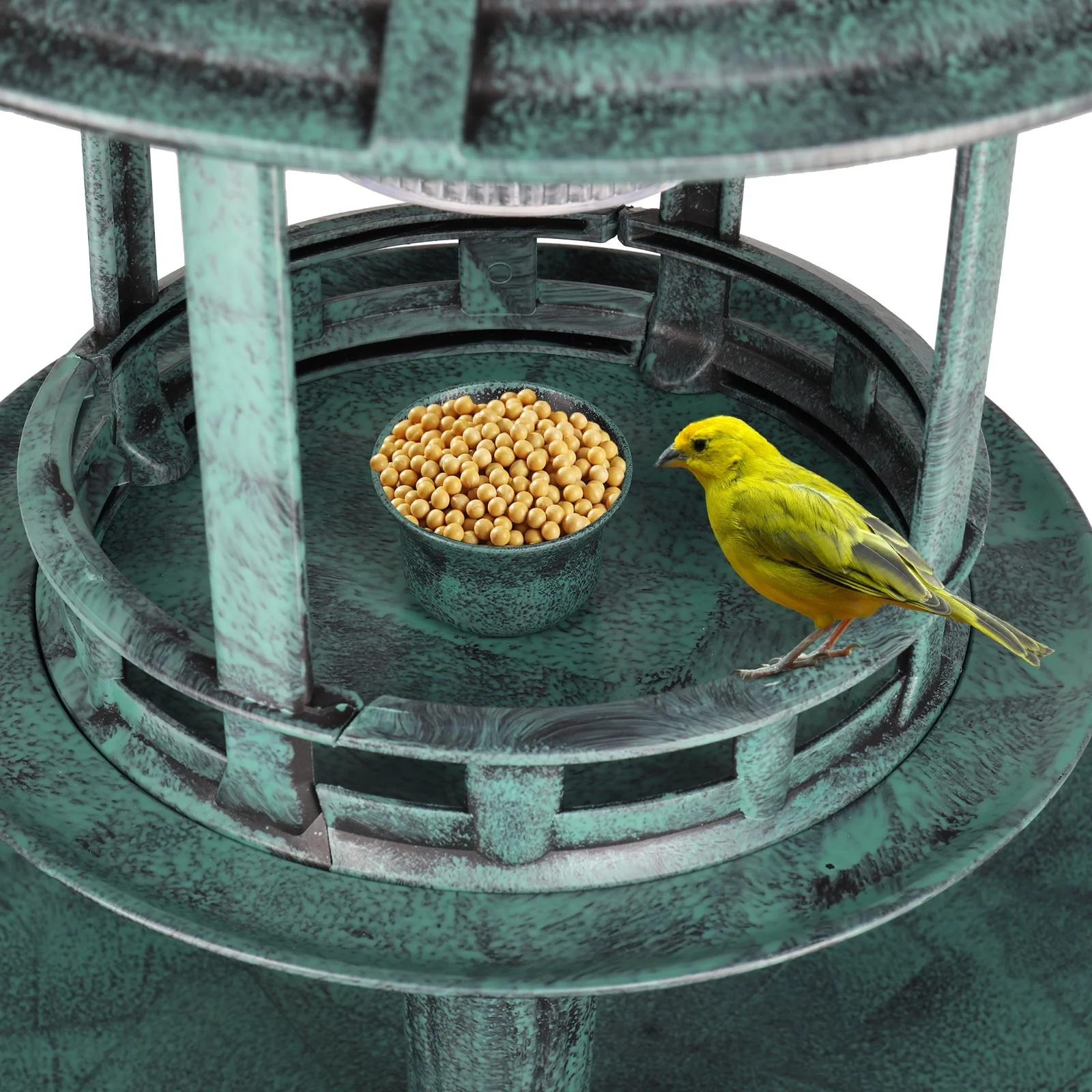 Glavbiku Solar Lighted Outdoor Pedestal Bird Bath with Planter, Decorative Cage,Dark Green,20