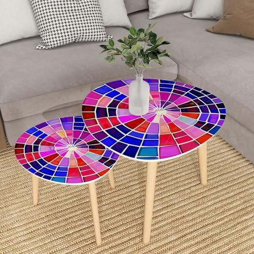 JDZHAPPYLIFE Small Coffee Nesting  Abstract Stained Glass Mosaic  Violet Triangle End  Center   Modern   Room Bedroom Balcony