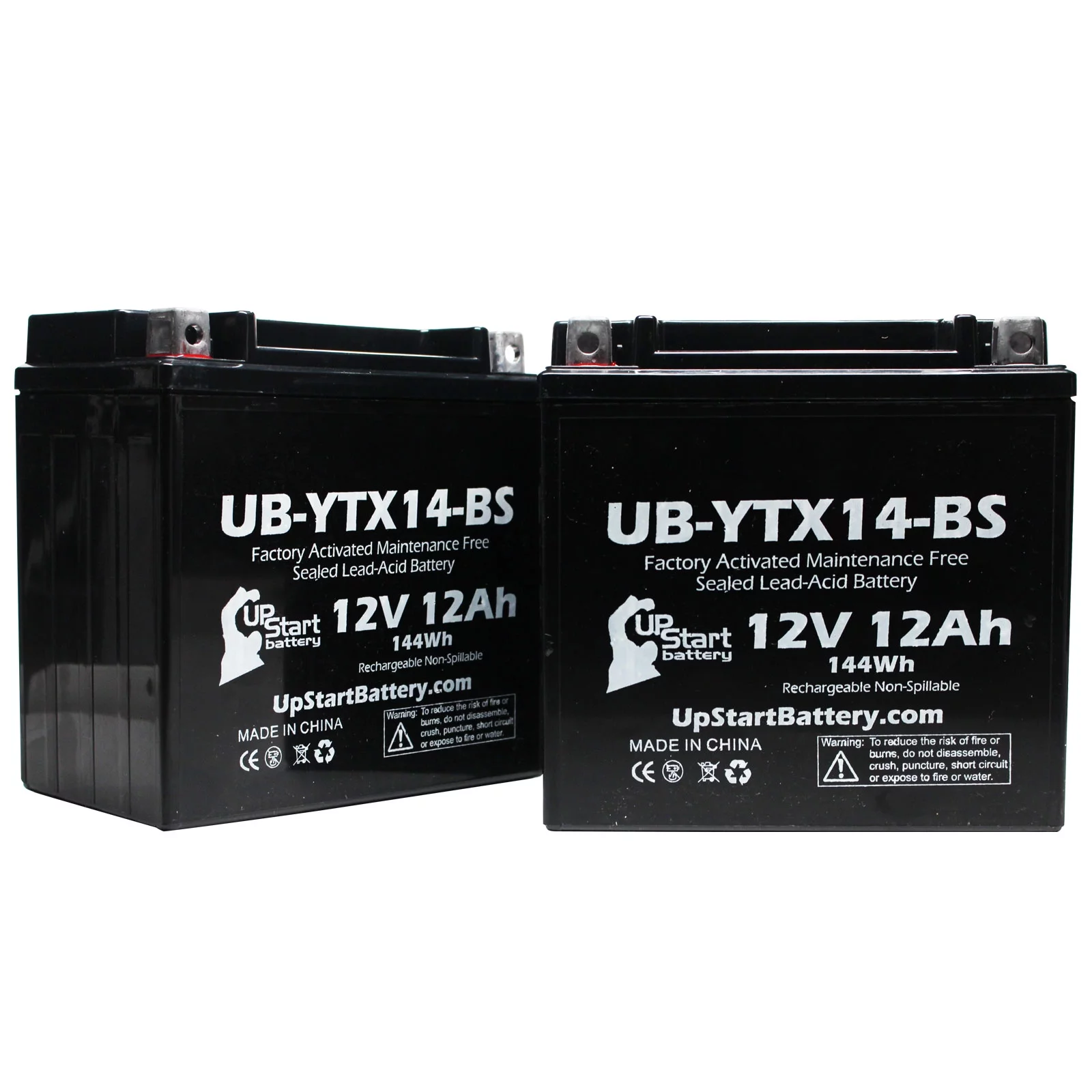 2-Pack UpStart Battery Replacement 2009 Piaggio X9 460 CC Factory Activated, Maintenance Free, Scooter Battery - 12V, 12AH, UB-YTX14-BS