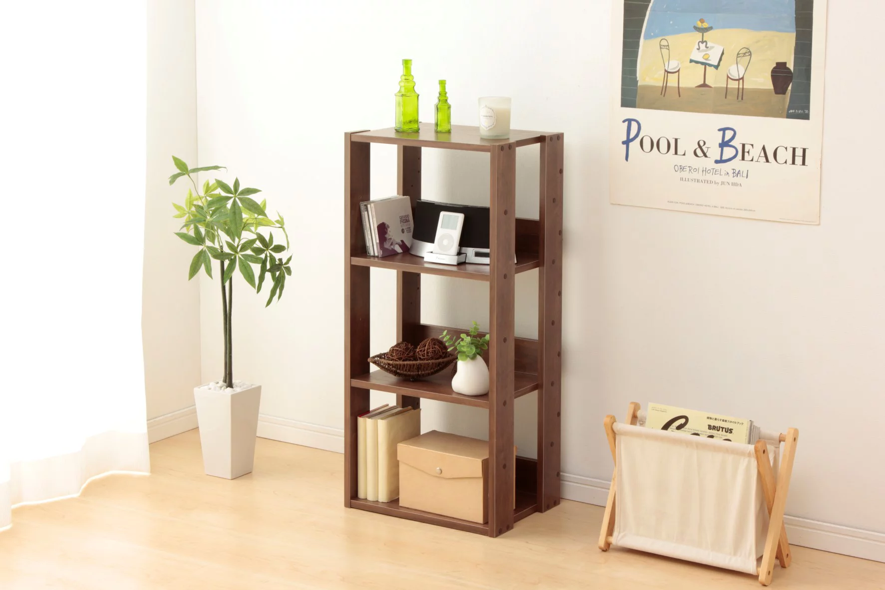 IRIS USA 3 Tier Height Adjustable Wooden Bookshelf, Simple Narrow Bookcase, Natural Shelving, Dark Oak