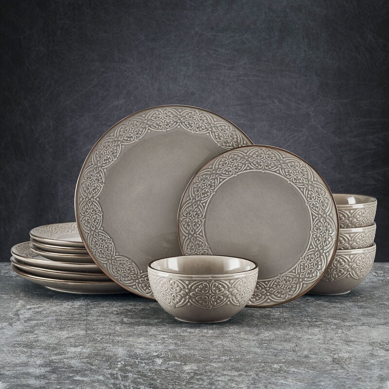 Pfaltzgraff Emma 12 Piece Stoneware Dinnerware Set Gray