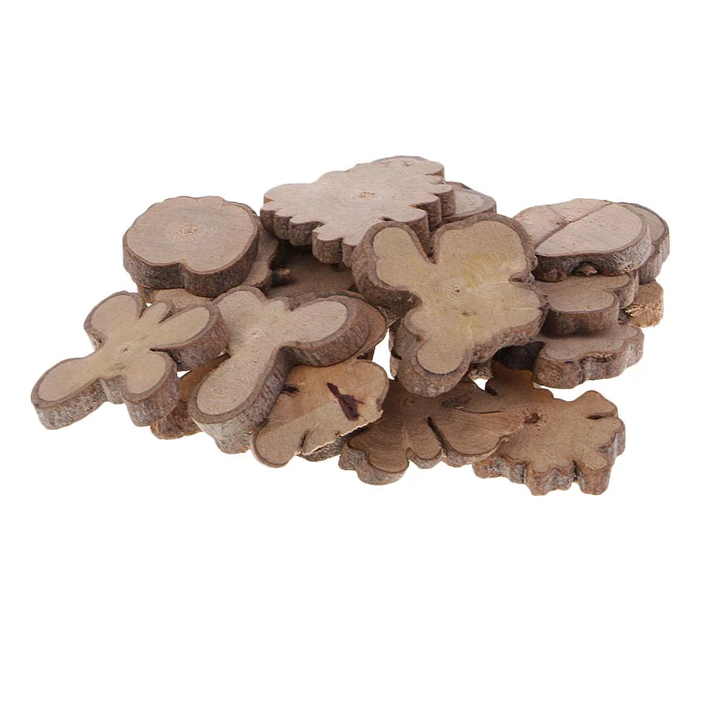 Pack of 20 Bulk Unfinished Natural Wood Cutouts Shapes Wooden Circles Tree Log Slices Craft Supplies Rustic Wedding Centerpieces Table ration Country Party Supplies