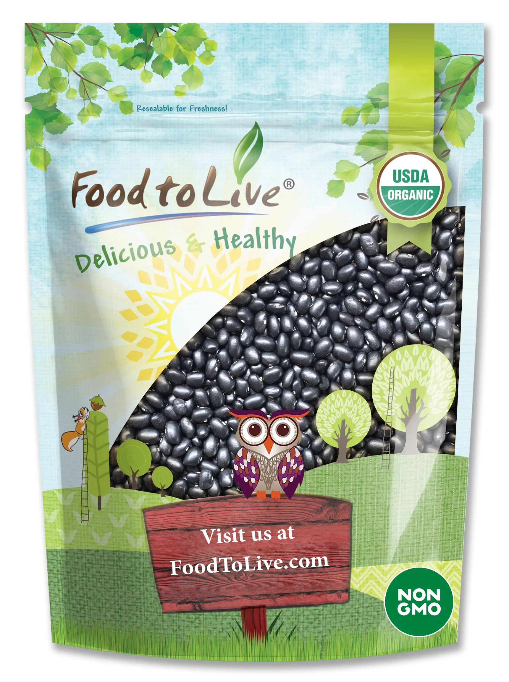 Organic Black Turtle Beans, 2 Pounds – Dried, Non-GMO, Kosher, Raw, Sproutable, Vegan, Bulk – by Food to Live