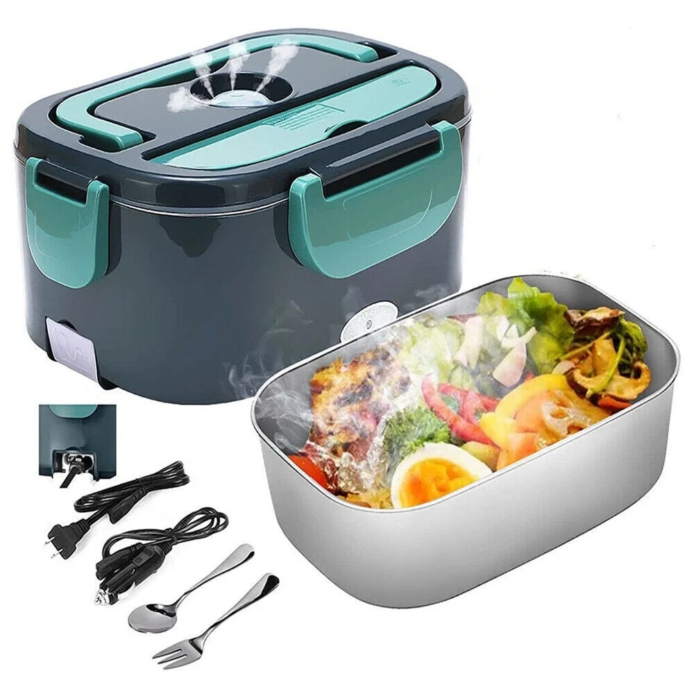 Electric Lunch Box Food Warmer - 2-In-1 Portable Food Heater for Car & Home - Leak Proof, Lunch Heating Microwave for Truckers with Removable Stainless Steel Container 1.5 L, 110V/12V