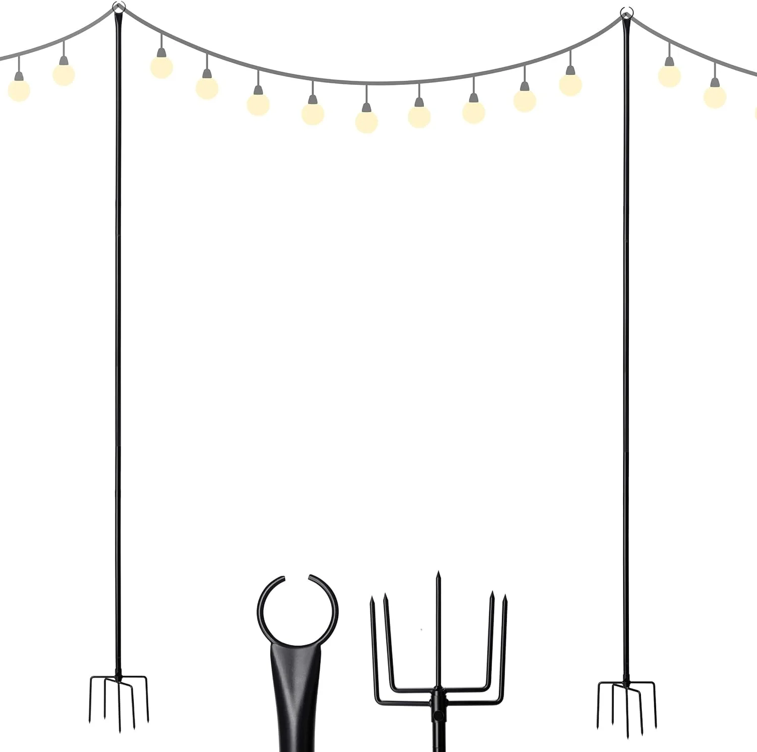 2Pk String Light Poles For Outdoor Patio Hanging String Lights - 10Ft - Weather Resistant Black Metal Pole - Garden, Backyard, Patio Lighting For Parties, Wedding