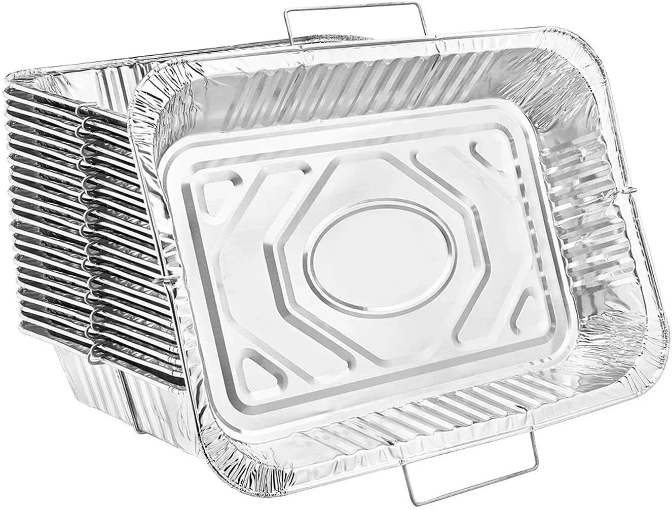 Disposable Rectangle Aluminum Handle Rack Pan Roaster - No Lids, Dimensions L 16 3/4 x W 12 x D 2 1/2 (30 Qty)