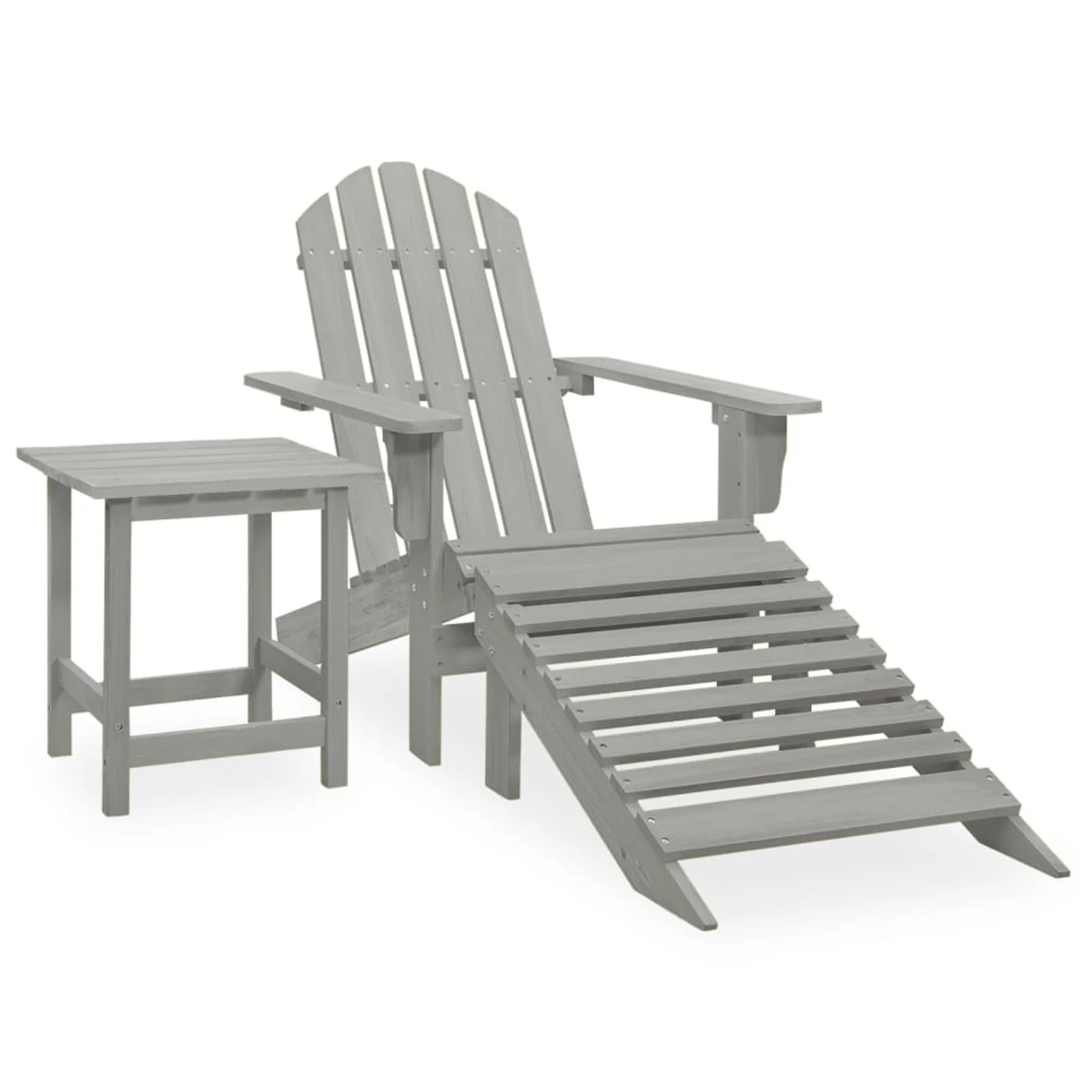 Tomshoo Patio Adirondack Chair with Ottoman&Table Solid Fir Wood Gray