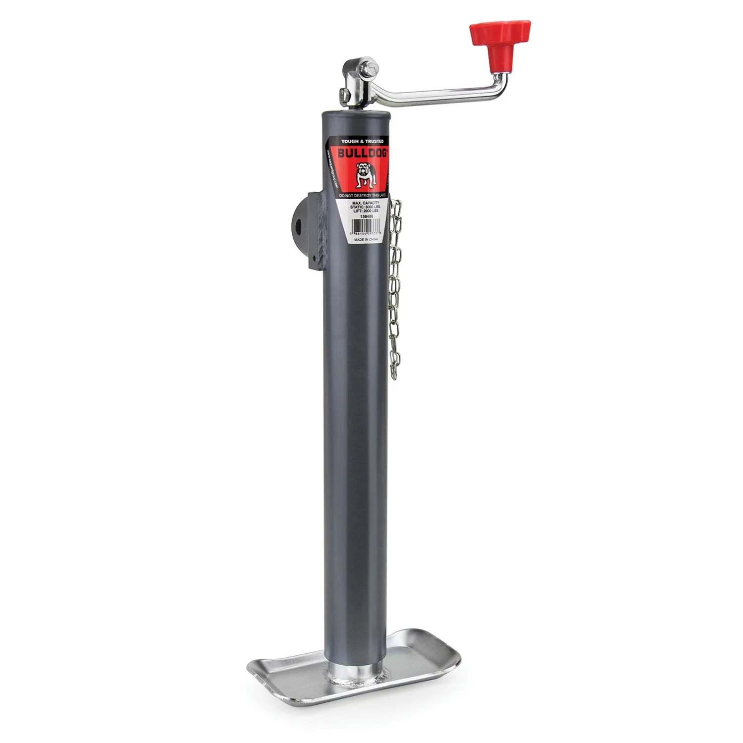 BULLDOG 158486 Round Trailer Jack, Side Mount, 2,000 lbs. Lift Capacity, Topwind, Weld-On, 15 Inch Travel