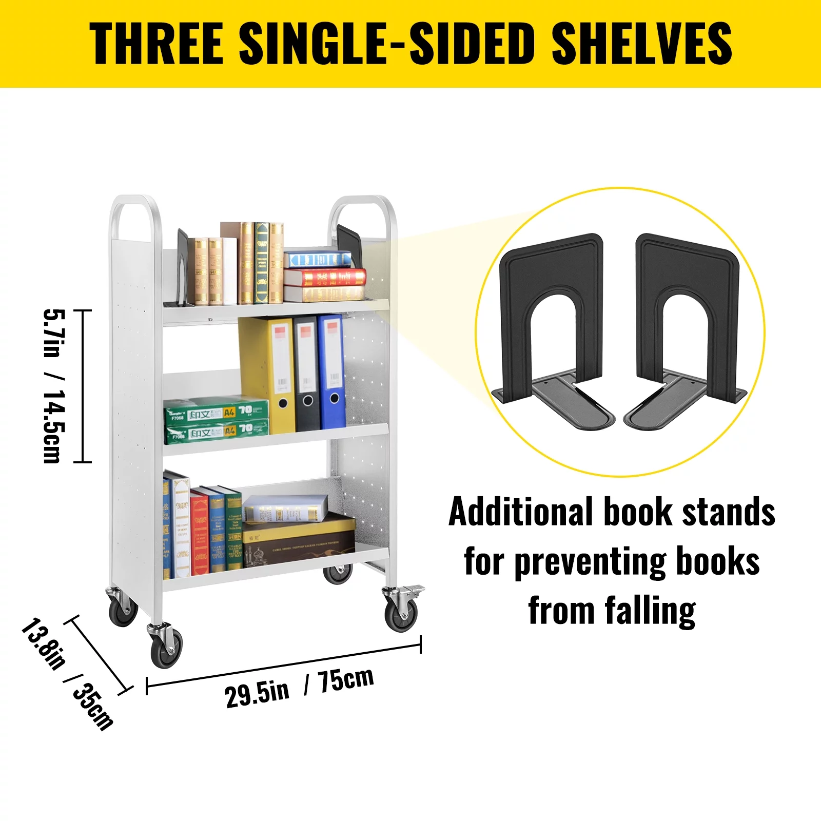 BENTISM Book Cart Library Cart 200 lbs Capacity with V-Shaped Shelves in White