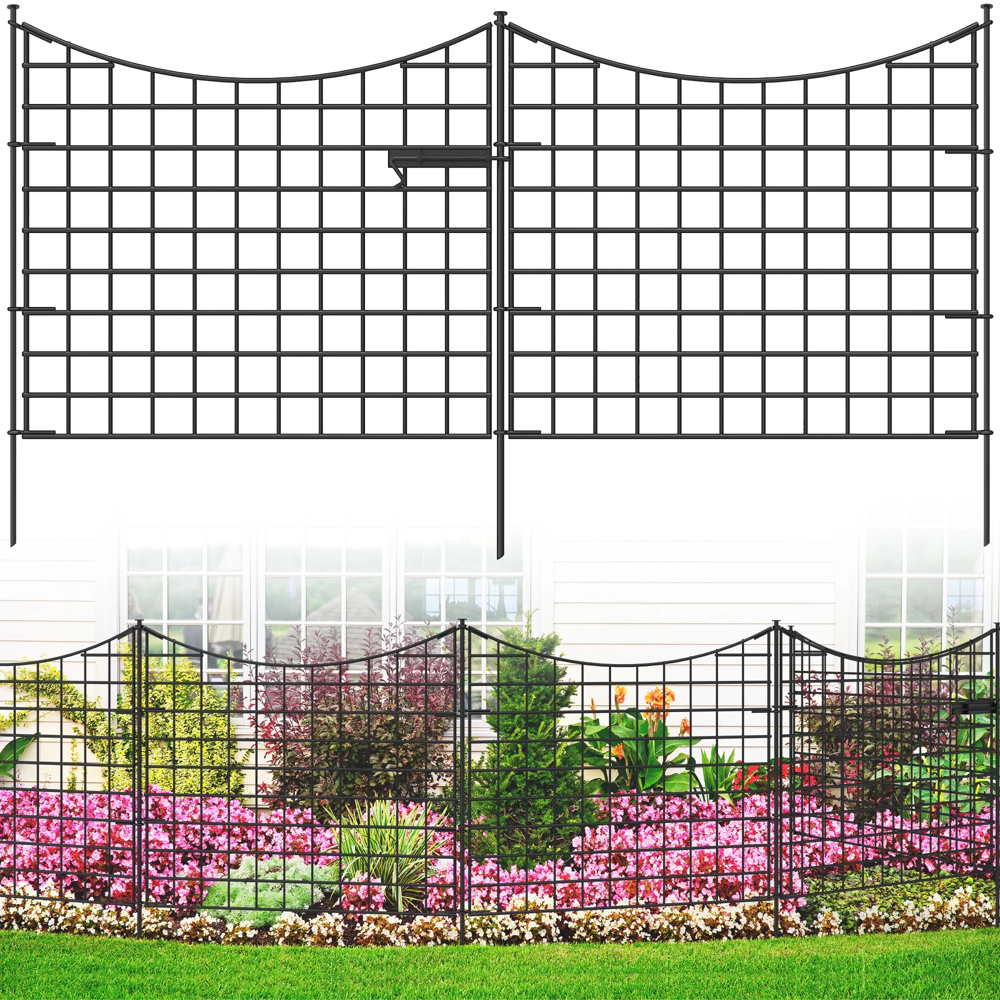 Dextrus Metal Decorative Garden Fence Animal Barrier No Dig Dog Fencing for Yard 4 Panels 30