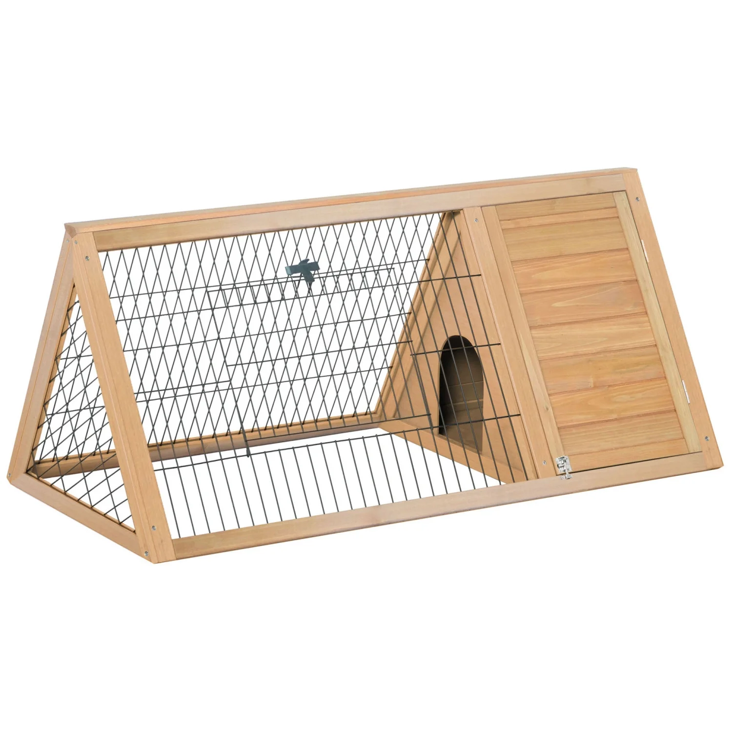 ZJbiubiuHome PawHut 46” x 24” Wooden -Frame Outdoor Rabbit Cage Small Animal Hutch with Outside Run & Ventilating Wire  Yellow