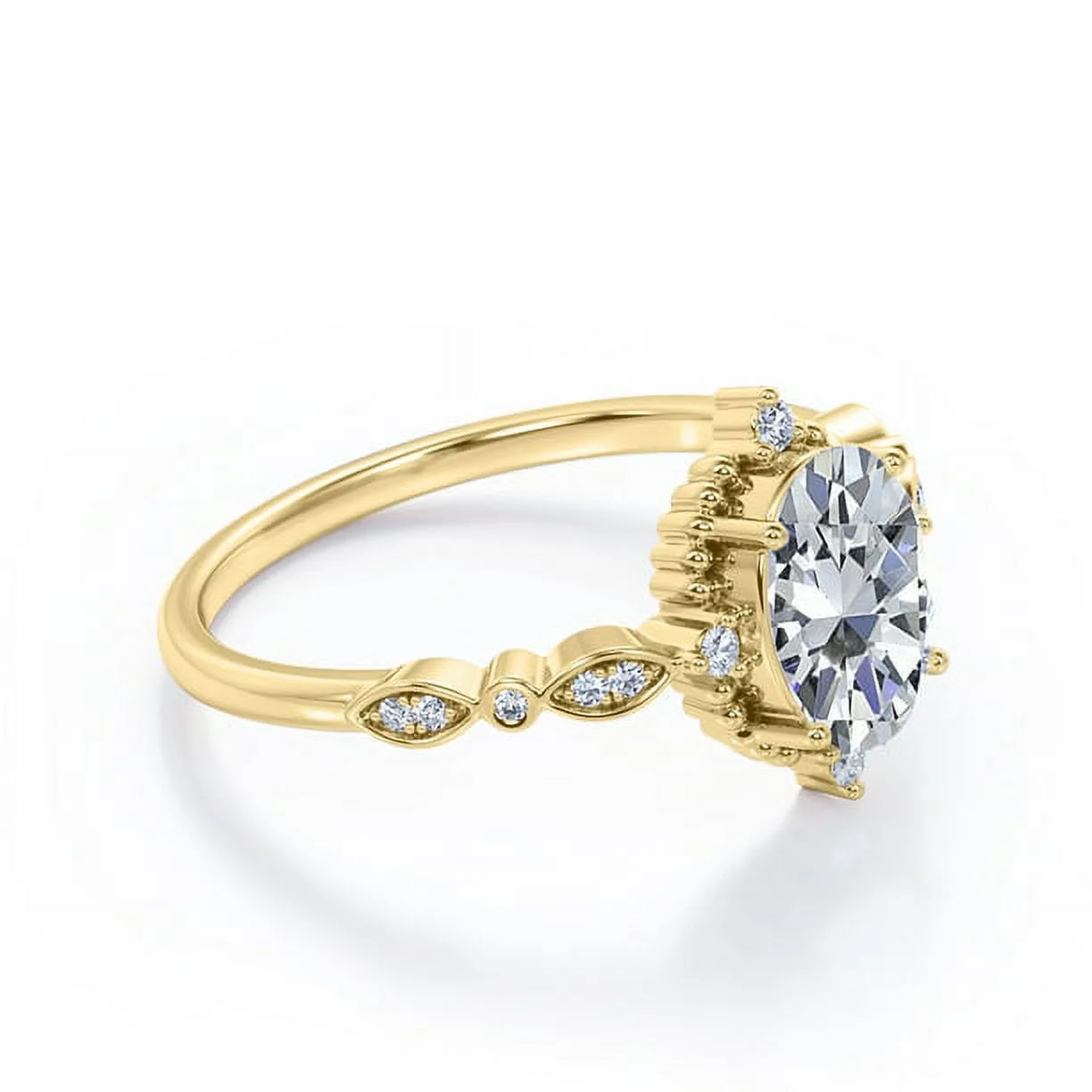 1.25Ct Oval Moissanite (VVS1/D) 14K Yellow Gold Vintage Solitaire Ring Fine Jewelry for Women Gifts