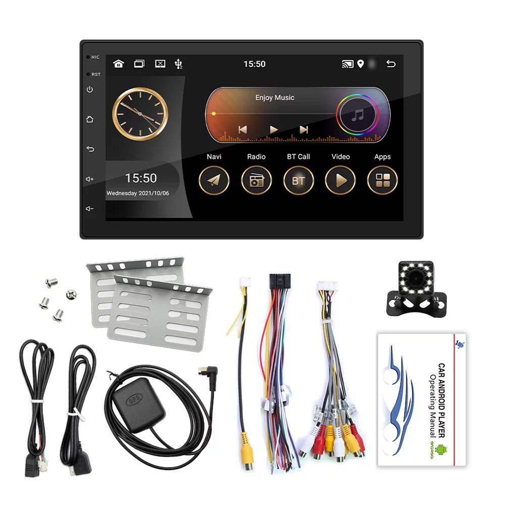 Htovila Android 11 Car Stereo Double Din Navigation with 7 Inch Touchscreen Support WIFIAUXU-DiskPhone LinkHands-Free CallingReverse PictureSteering Wheel Control with Backup