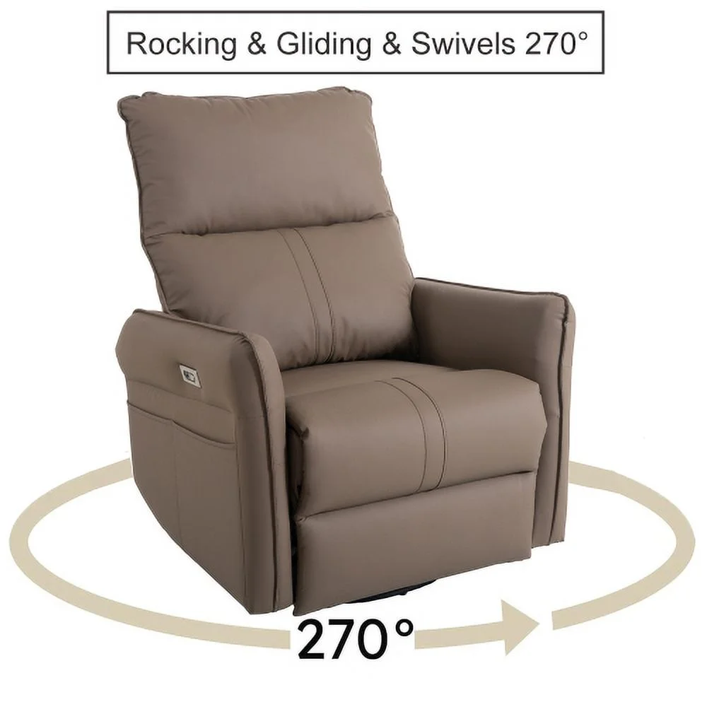 270° Power Swivel Rocker Recliner Chair, Electric Glider Reclining Sofa with USB Ports, Power Swivel Glider, Rocking Chair Nursery Recliners for Living Room Bedroom