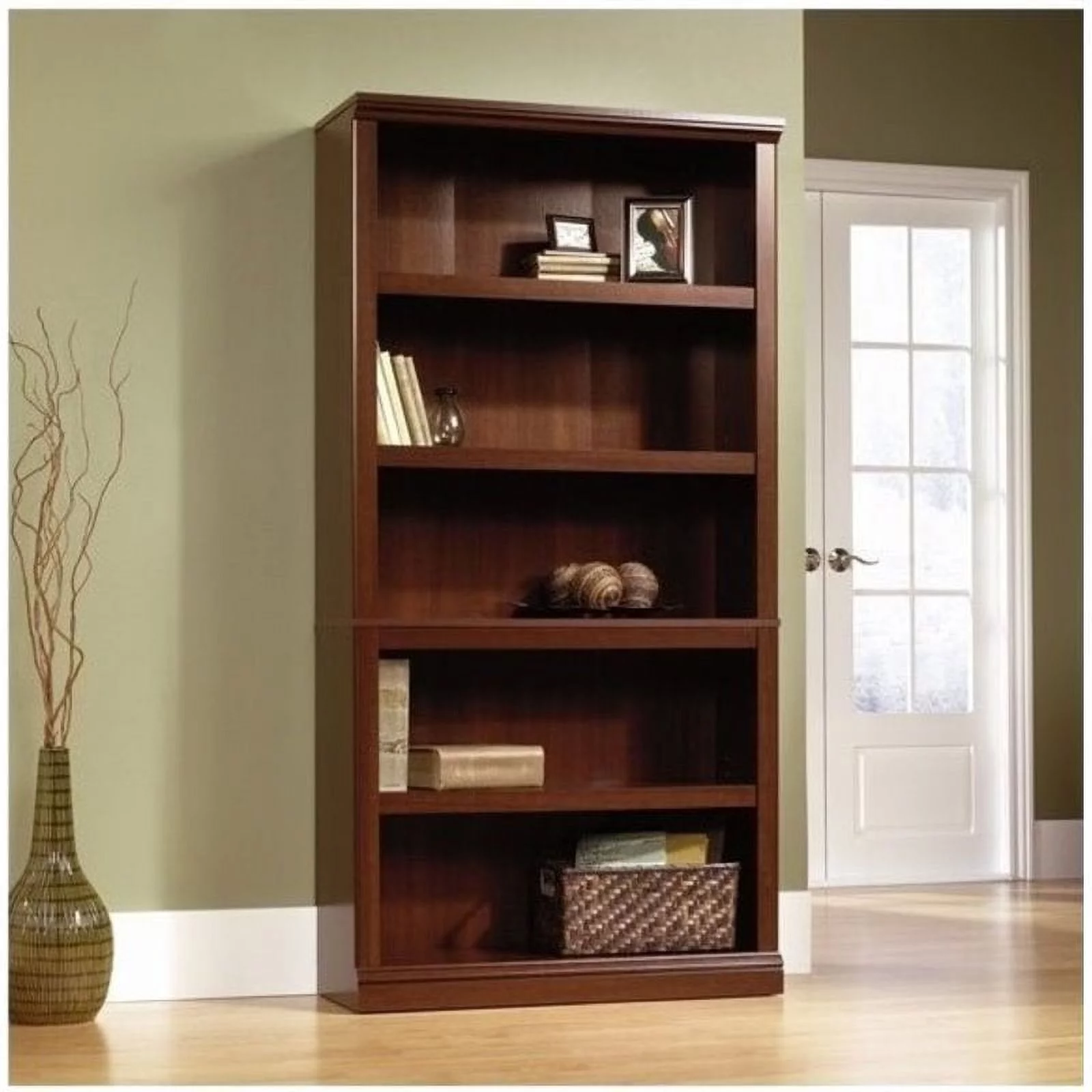 Bowery Hill Traditional 5 Shelf Wood Bookcase in Select Cherry