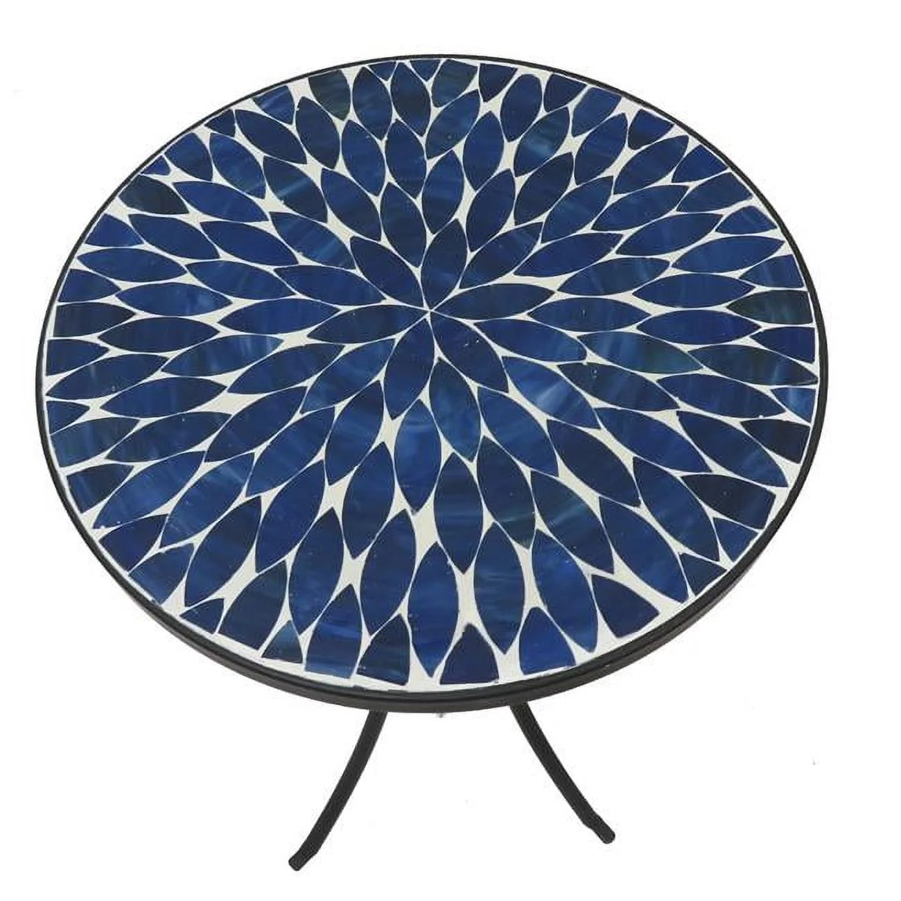 Ouootto  Outdoor Patio Mosaic Side Table, 14 in. Round Concrete Tile Top for Bistro Coffee Table - Dark Blue