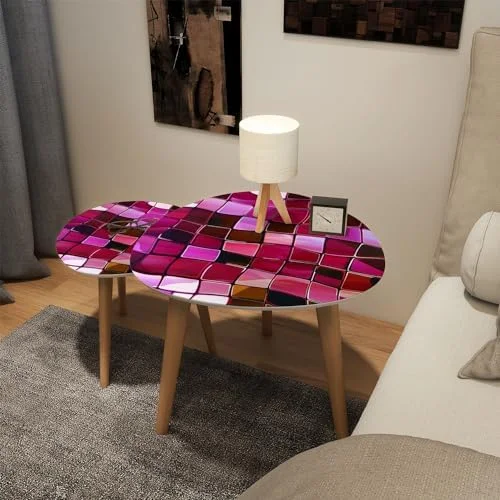 TQJKLFDY Small Coffee Nesting  Abstract Stained Glass Mosaic Violet Circles Triangle End  Center   Modern   Room Bedroom Balcony