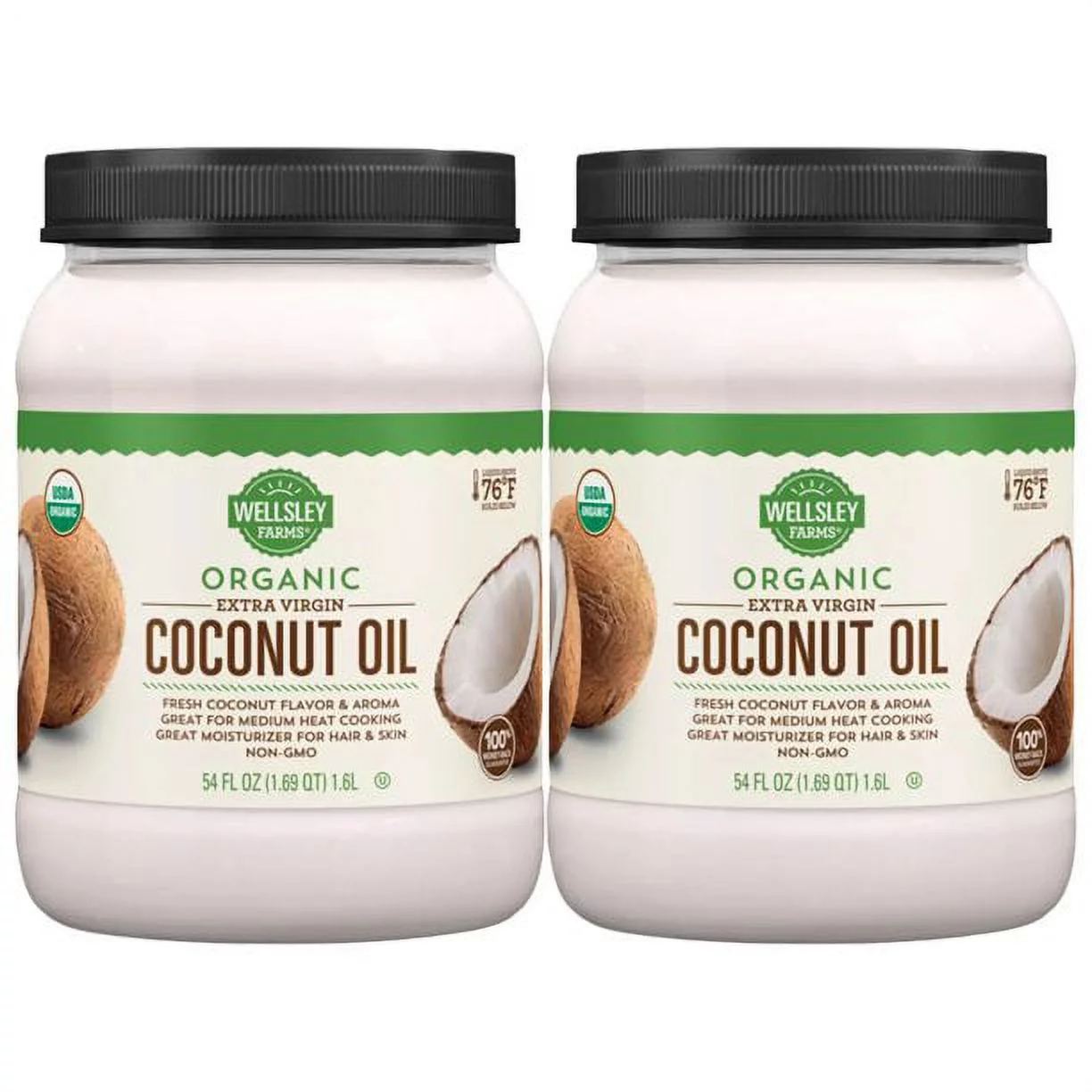 2 Pack | Wellsley Farms Organic Extra Virgin Coconut Oil, 54 oz.