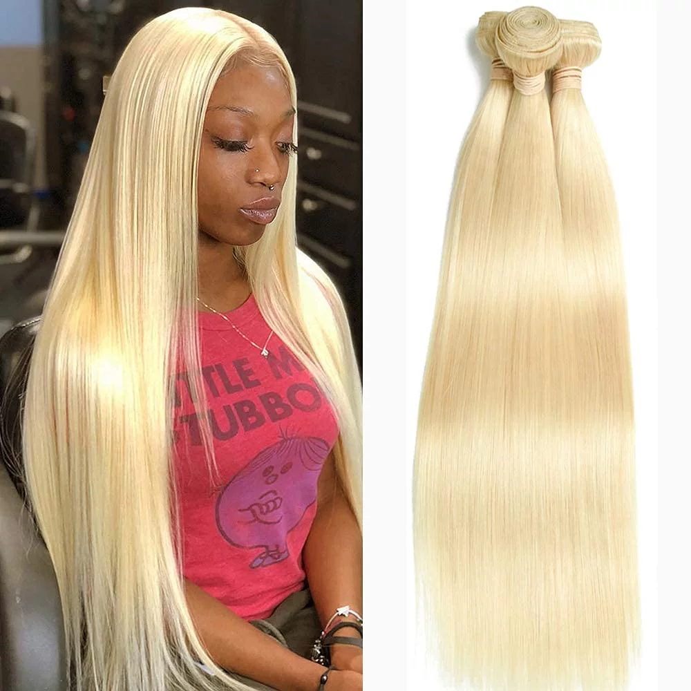 Brazilian Hair Bundles 613 Bundles Human Hair Blonde Bundles Remy Human Hair Bundles Straight 3 Pcs 22”22”22” 100gram/Pc