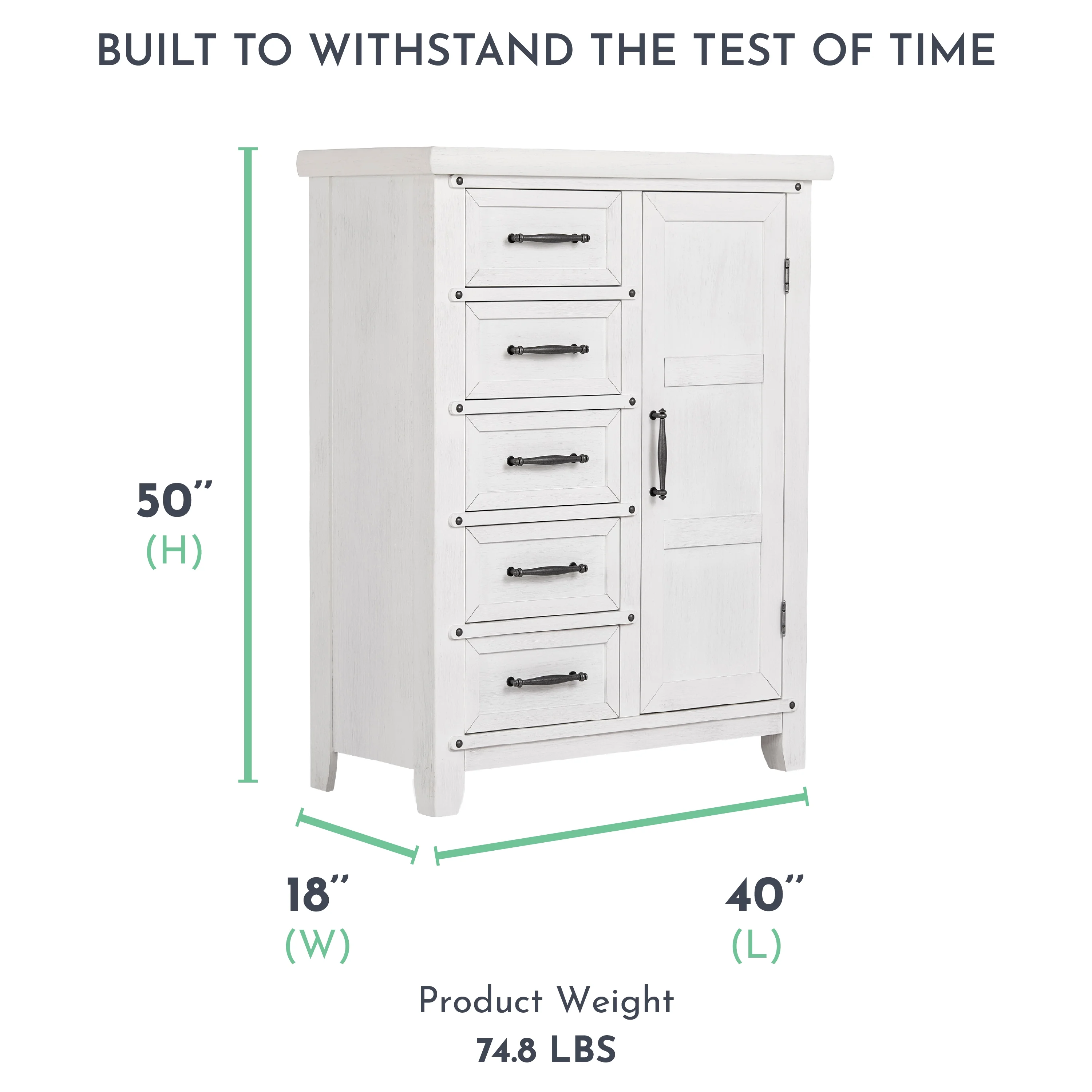 Evolur Andorra Chifferobe, Designed for Storage, Solid and Sturdy Build, Weathered White