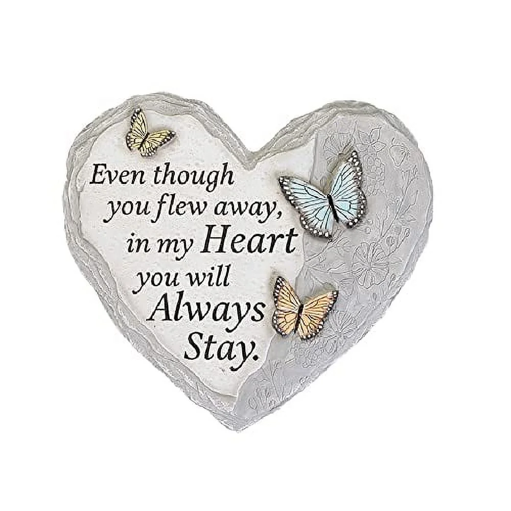 Carson Heart with Butterfly Memorial Garden Marker. 9.50-inch Width, Resin 14453