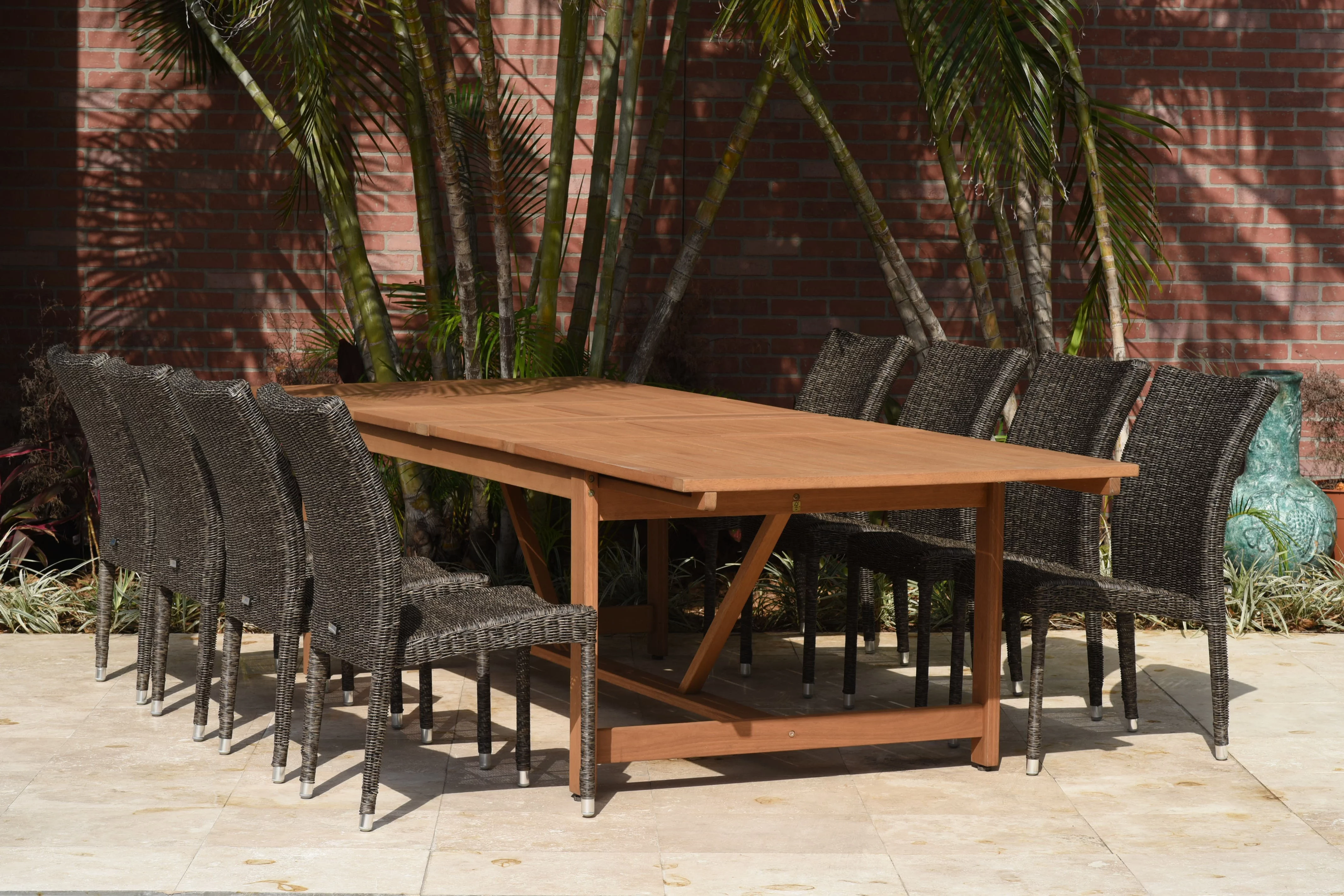 Amazonia Giru Teak Finish 9 Pieces Extendable Patio Dining Set