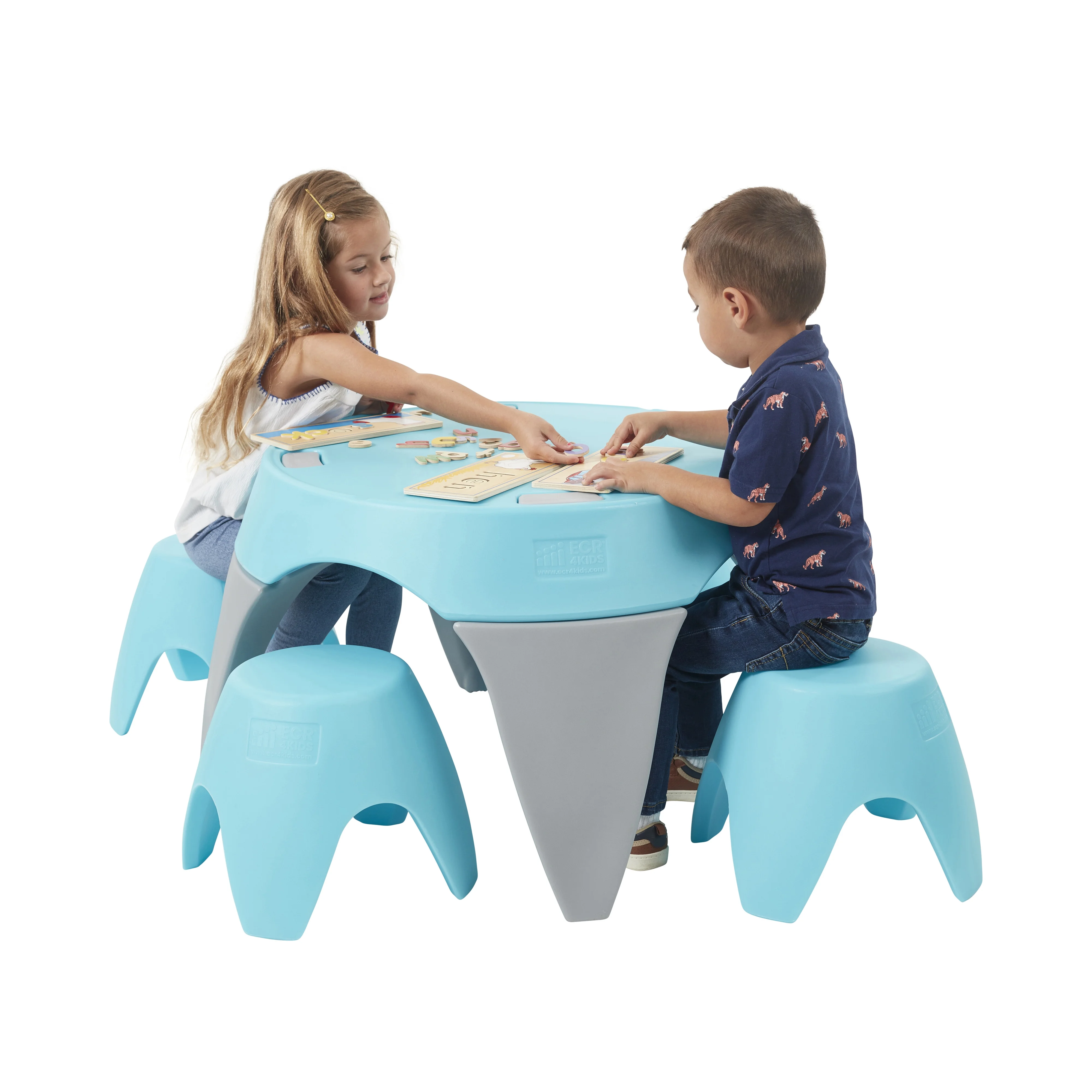 ECR4Kids Ayana Table and Stool Set, Cyan/Light Grey, 5-Piece