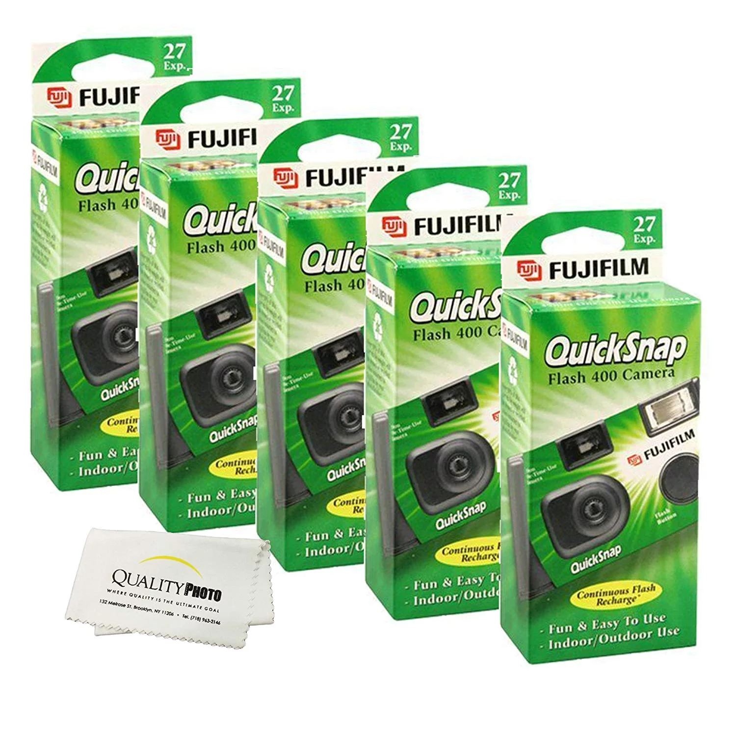 Fujifilm QuickSnap Flash 400 Disposable 35mm Camera (5 Pack)+ Quality Photo Microfiber Cloth