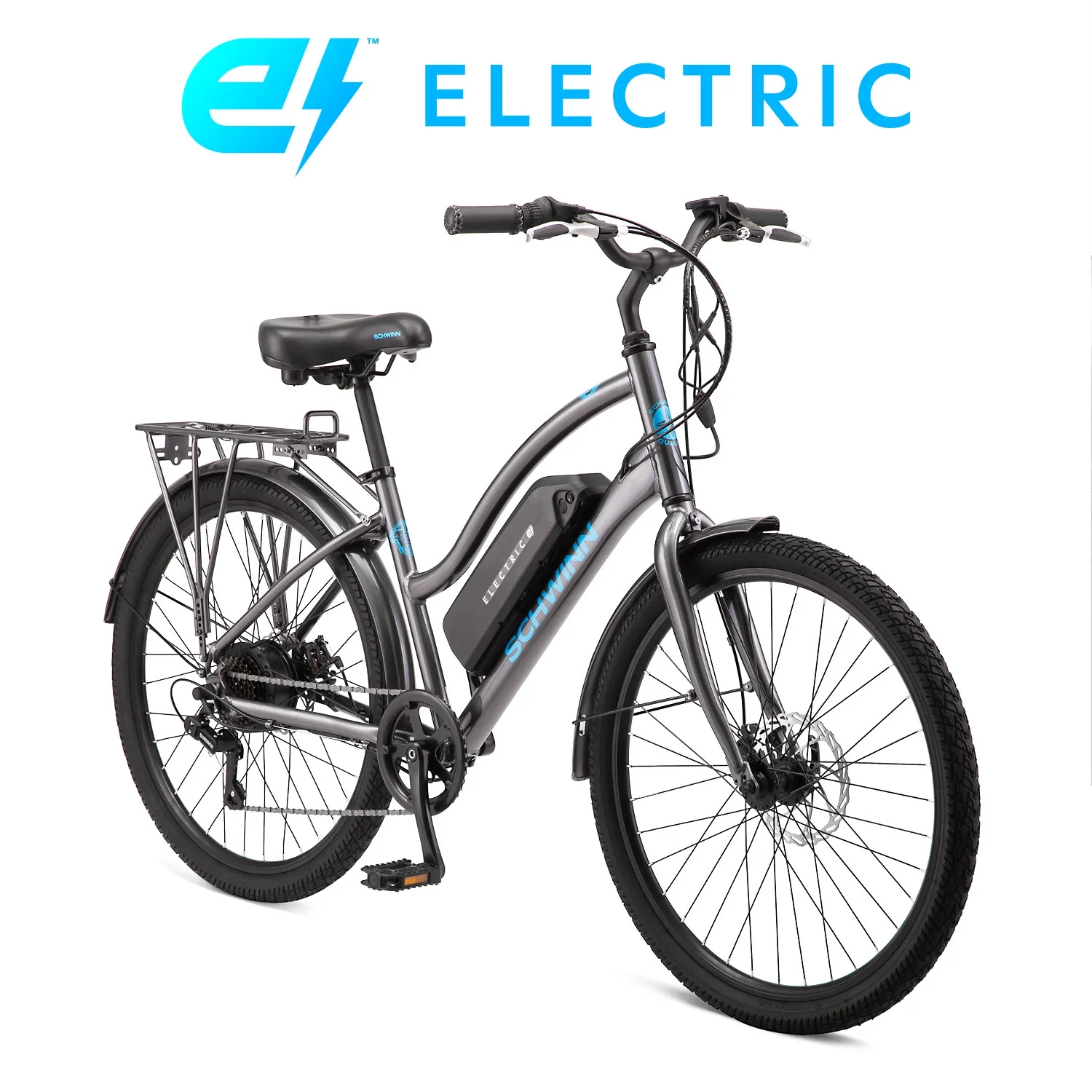 Schwinn 26-in. EC1 Low Step Unisex Cruiser Electric Bike for Adults, Throttle, Gray Ebike, 250w Motor