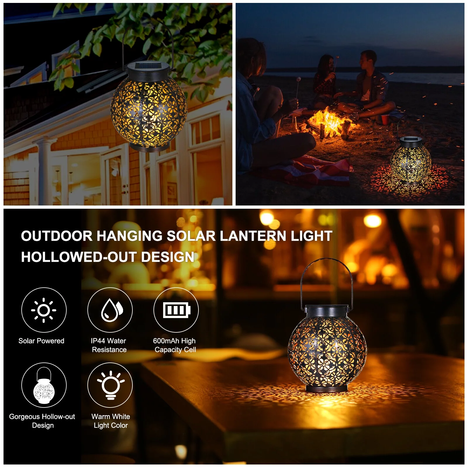 Neoglint Outdoor lamp suits,Decorative Metal LED Solar Lantern Sensitive Lamp Built-in Lantern Decorative Metal HUIOP Solar Cell IP44 Water Outdoor Lamp Built-in 600mAh dsfen Lantern-2 PAPAPI