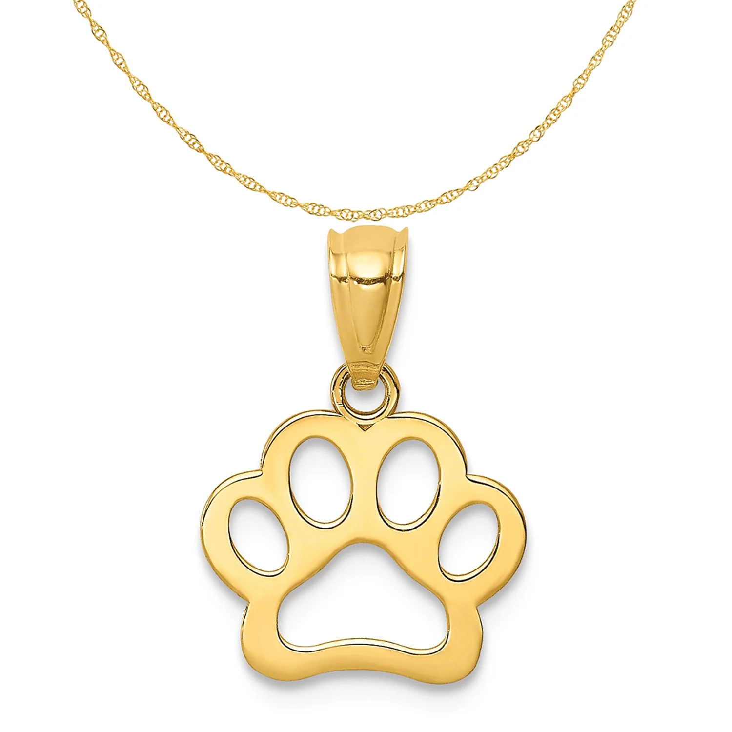 Carat in Karats 14K Yellow Gold Dog Paw Pendant Charm With 14K Yellow Gold Lightweight Rope Chain Necklace 20''