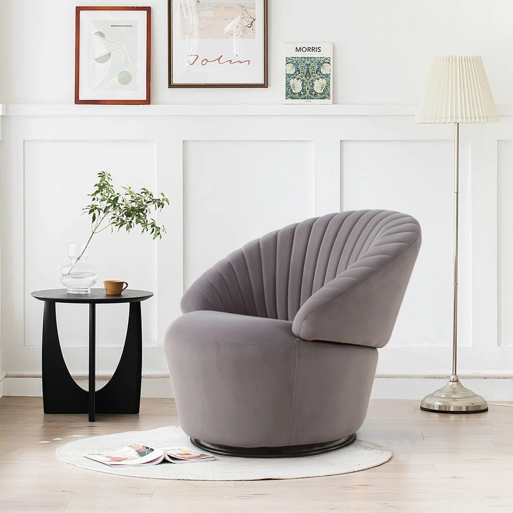 YUUIJOAA Swivel Barrel Chair Comfy Velvet Tufted Accent Chair,Dark Grey