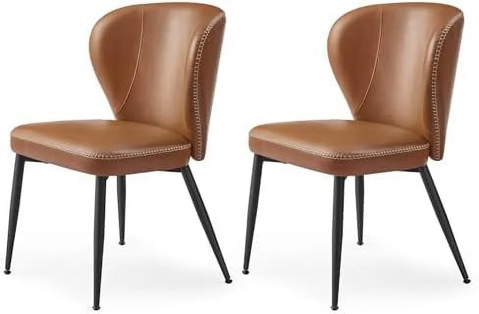 xrboomlife EKHO Collection - Dining Chairs   Upholstered Kitchen Chairs  Comfortable Seat  Synthetic Leather with Stitching  Mid-Century Modern  Easy Assembly  Living Room Lounge  Caramel