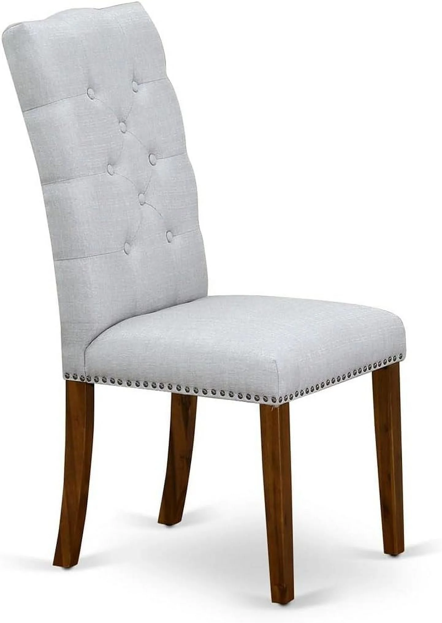 ELP8T05 Elsa Parson Dining Chairs - Button Tufted Nailhead Trim Grey Linen Fabric Upholstered Chairs, Set Of 2, Walnut