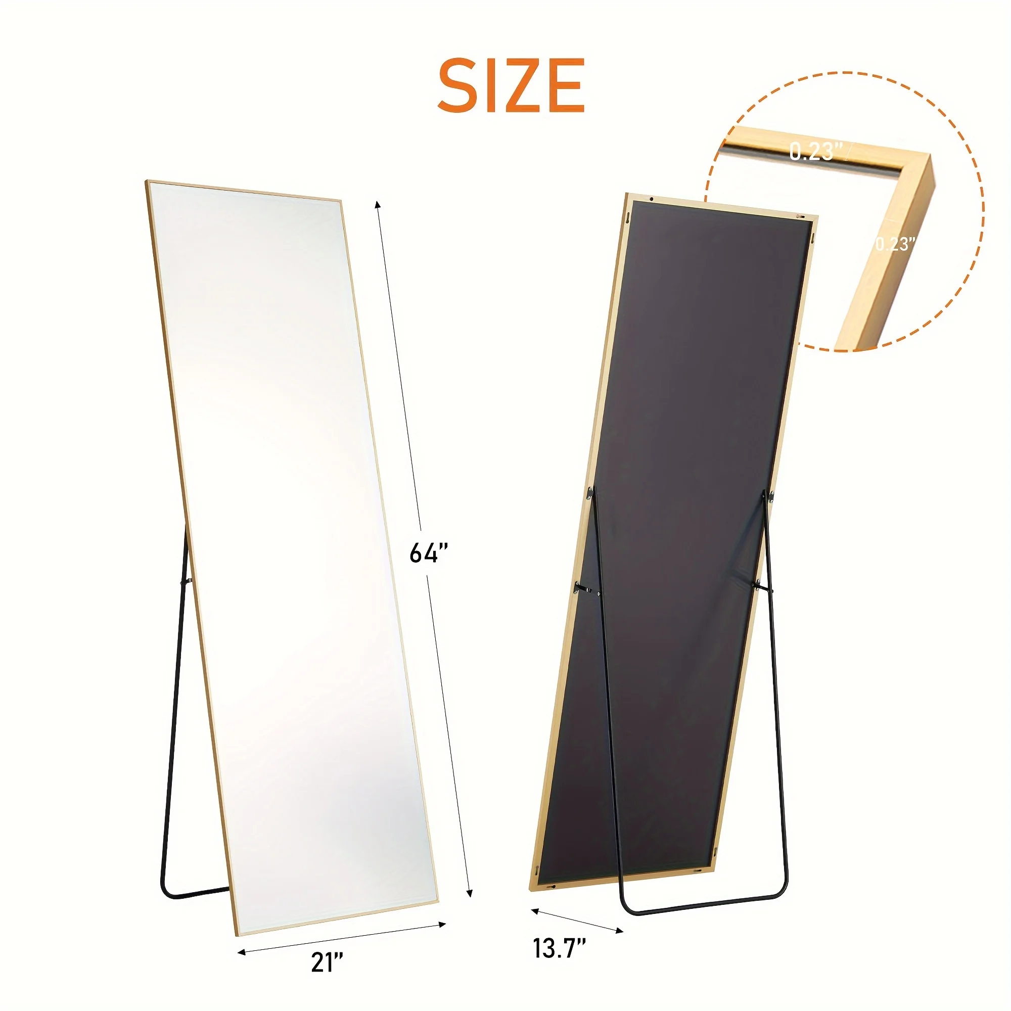 Full Length Mirror Full Body Floor Mirror Standing Hanging or Leaning Against Wall, Tall Wall Mirror with Stand Aluminum Alloy Thin Frame