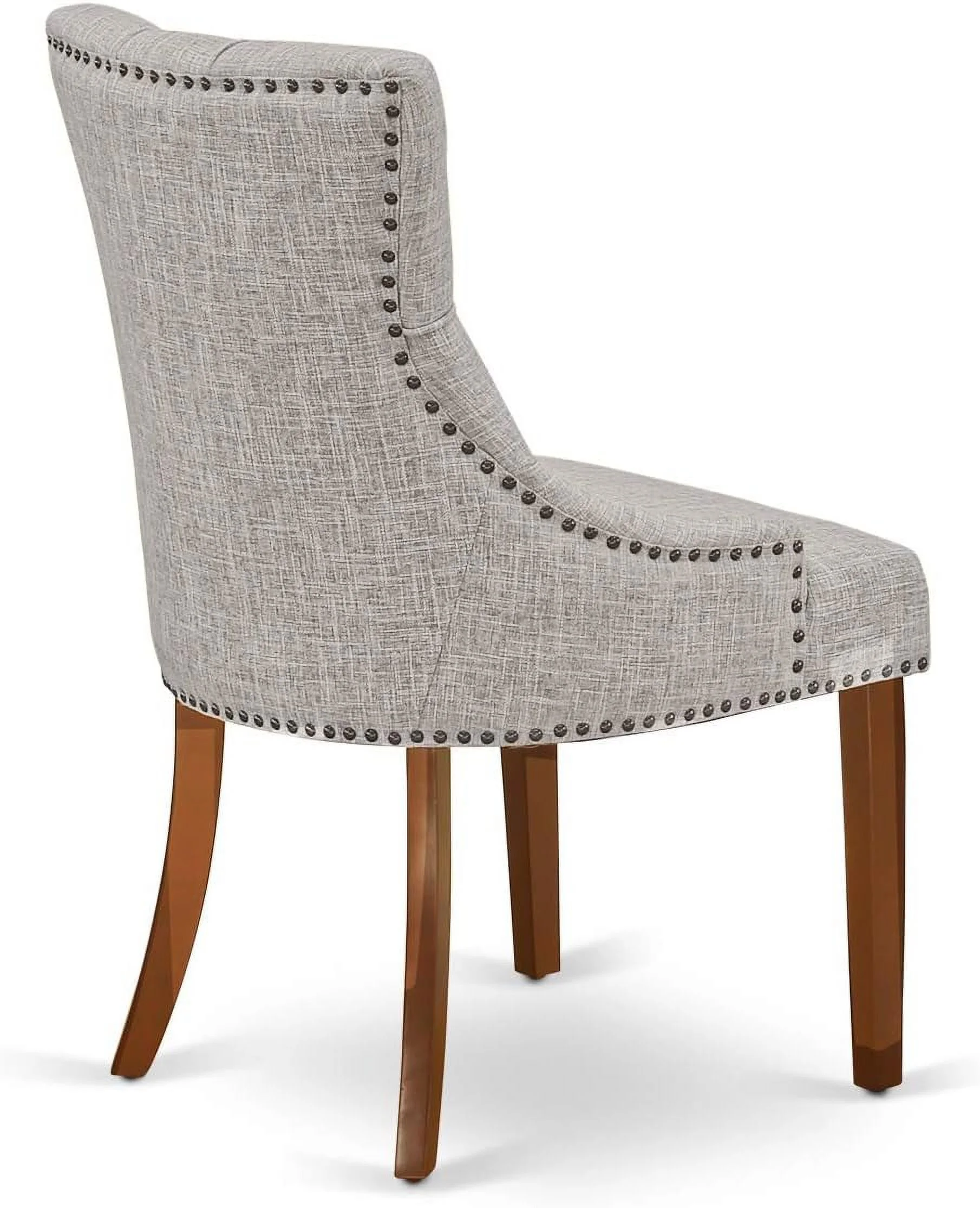 FRP3T05 Friona Parson Dining Chairs - Button Tufted Nailhead Trim Doeskin Linen Fabric Upholstered Chairs, Set Of 2, Mahogany