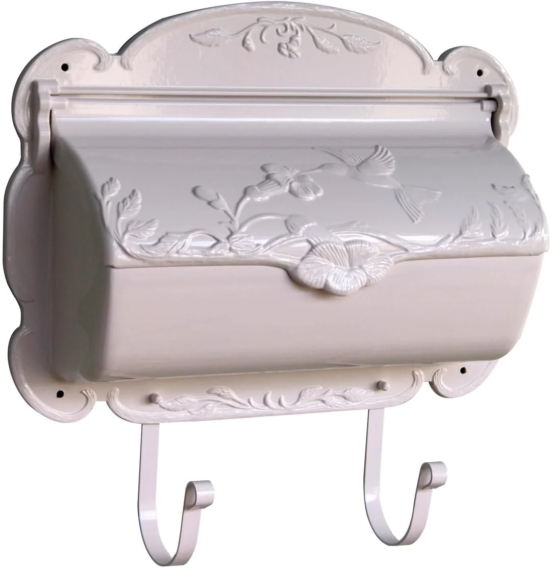 Hummingbird Horizontal Wall Mount Mailbox - White Cast Aluminum Mailbox For Wall Mount - SHB-1004-WH