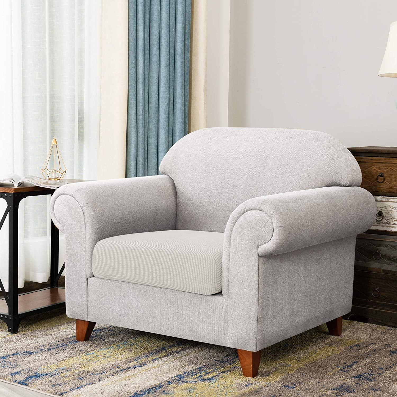 CHUN YI Spandex Stretch Couch Cushion Covers Sofa Seat Slipcovers (Chair, IvoryWhite)