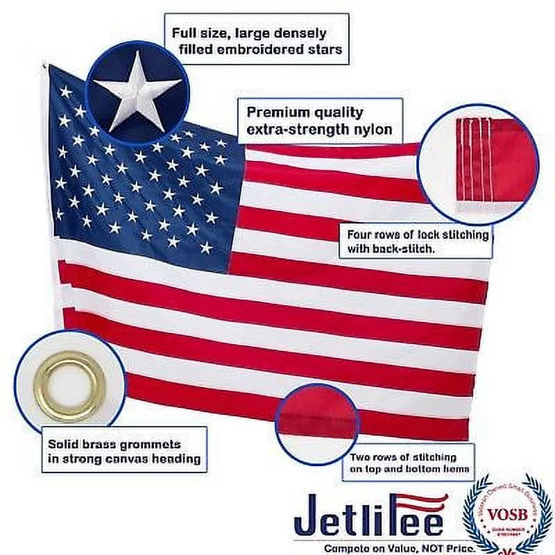 2x3 Ft USA American Flag Embroidered Stars Sewn Stripes Grommets Nylon 20 Packs
