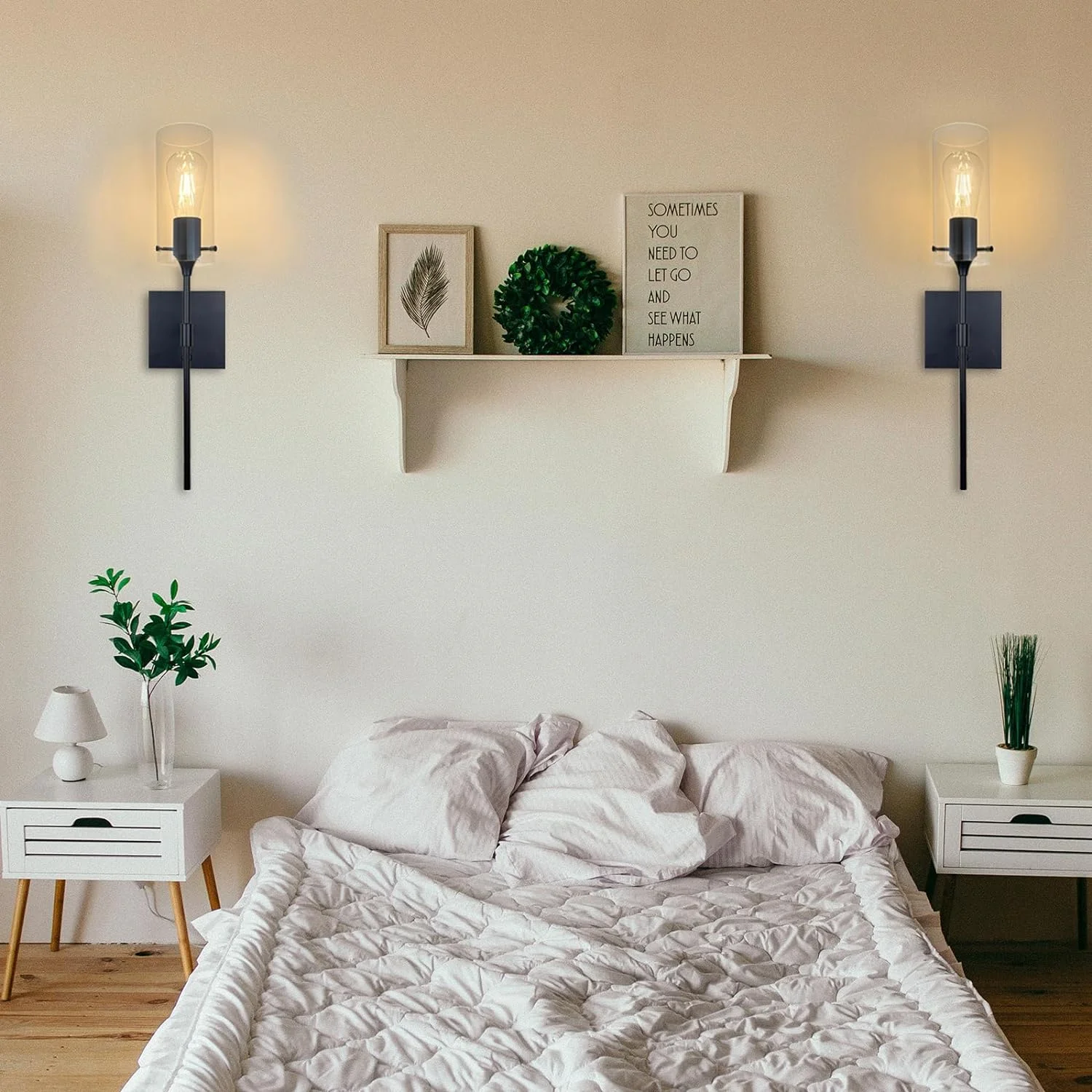 Dimmable Battery Operated Wall Sconce Set of 2, Rechargeable Wall Mount Light No Wiring, Easy Install Wireless Wall Lamp for Living Room Bedroom Hallway Farmhouse Indoor, Bulb Included